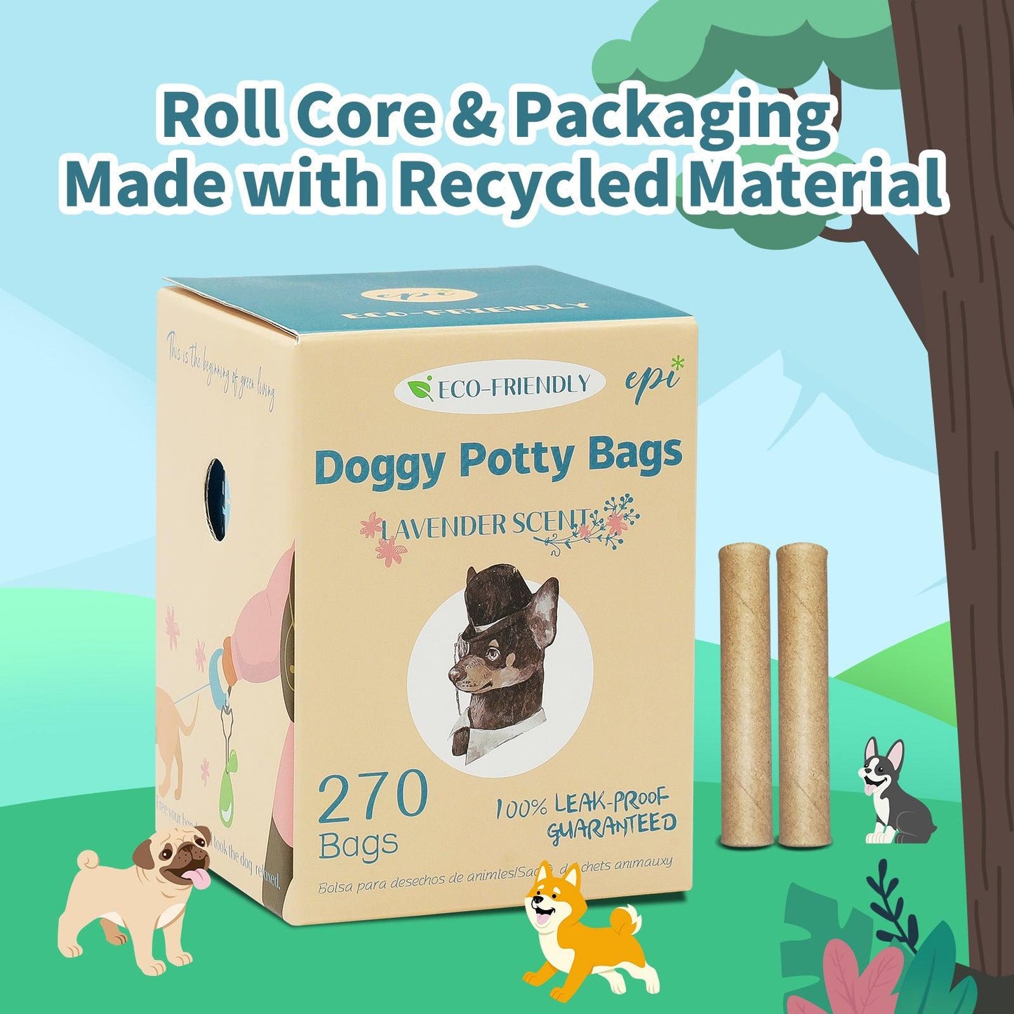 Ecopaws Biodegradable Dog Poop Bags – Lavender Scented, Leak-Proof, Earth-Friendly (270 or 360 Count Options)