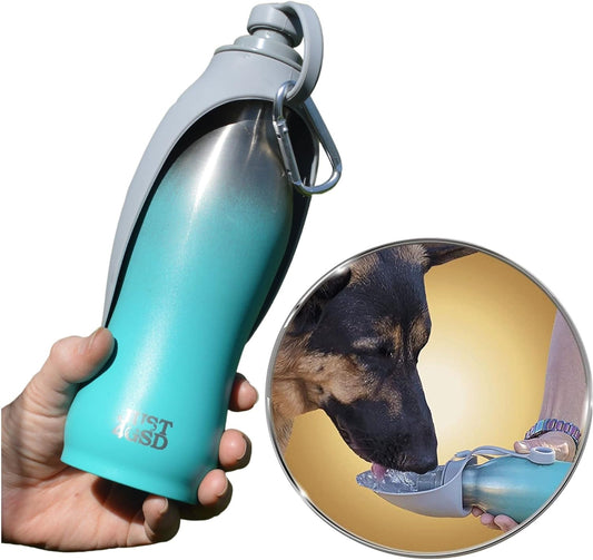 Just4Gsd Portable Dog Water Bottle - Dog Travel Water Bottle, Handy Stainless Steel Dog Water Bottles for Walking, Hiking with Your Pet - 20 Oz Dog Water Bottle Dispenser