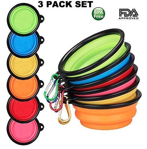 Collapsible Dog Travel Bowls – BPA-Free Silicone | Portable & Foldable | 3-Pack (Red, Yellow, Blue)