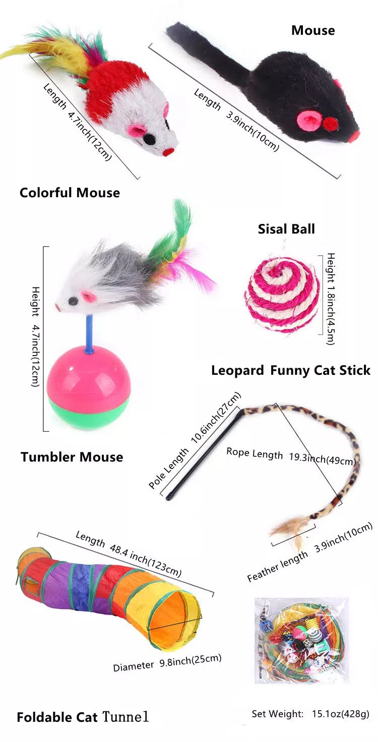 20-Piece Cat Toy Set with Tunnel – Assorted Interactive Toys for Endless Feline Fun!