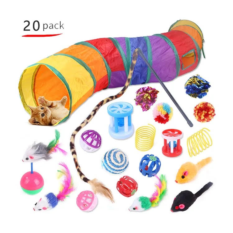 20-Piece Cat Toy Set with Tunnel – Assorted Interactive Toys for Endless Feline Fun!