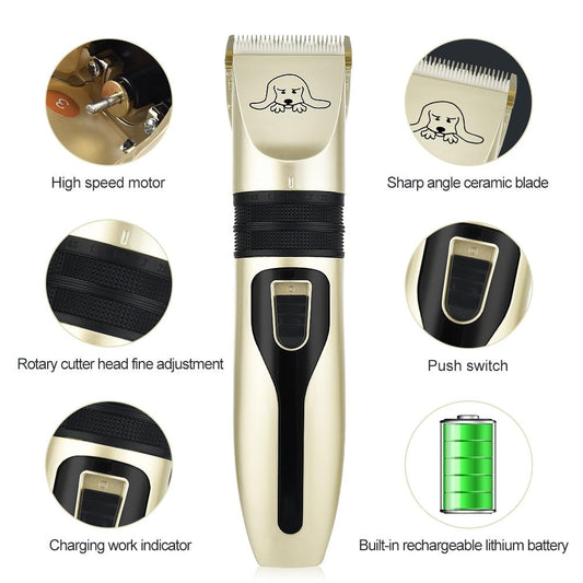 Pet Hair Clipper Set – Professional Grooming Trimmer Kit for Dogs & Cats (Black & Gold)